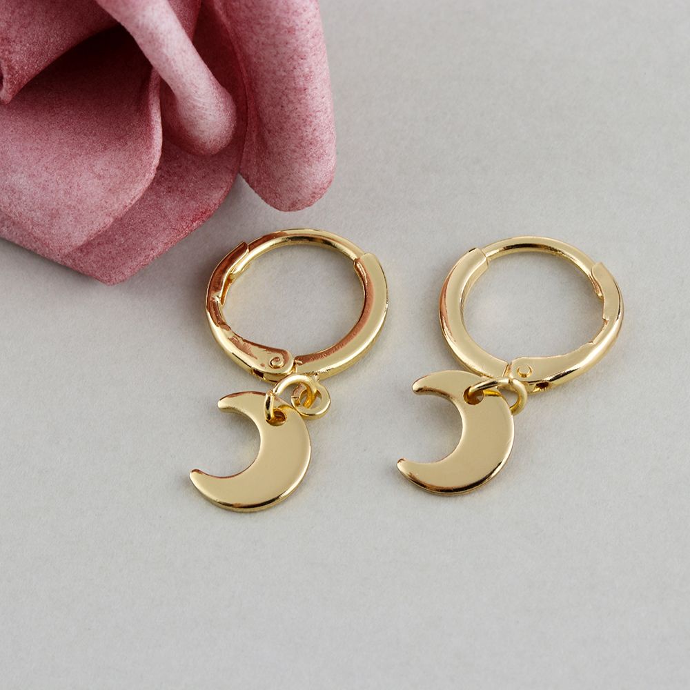 Anting Hoop Tindik Telinga Bentuk Bulan Bintang Kecil Warna Emas Silver Untuk Wanita Charms