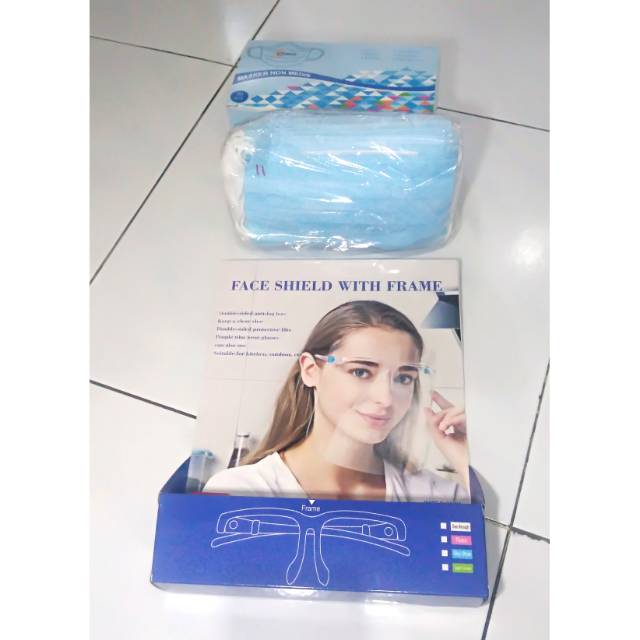 ( PAKET HEMAT ) MASKER 3ply + FACE SHIELD KACAMATA ORI CHINA ||