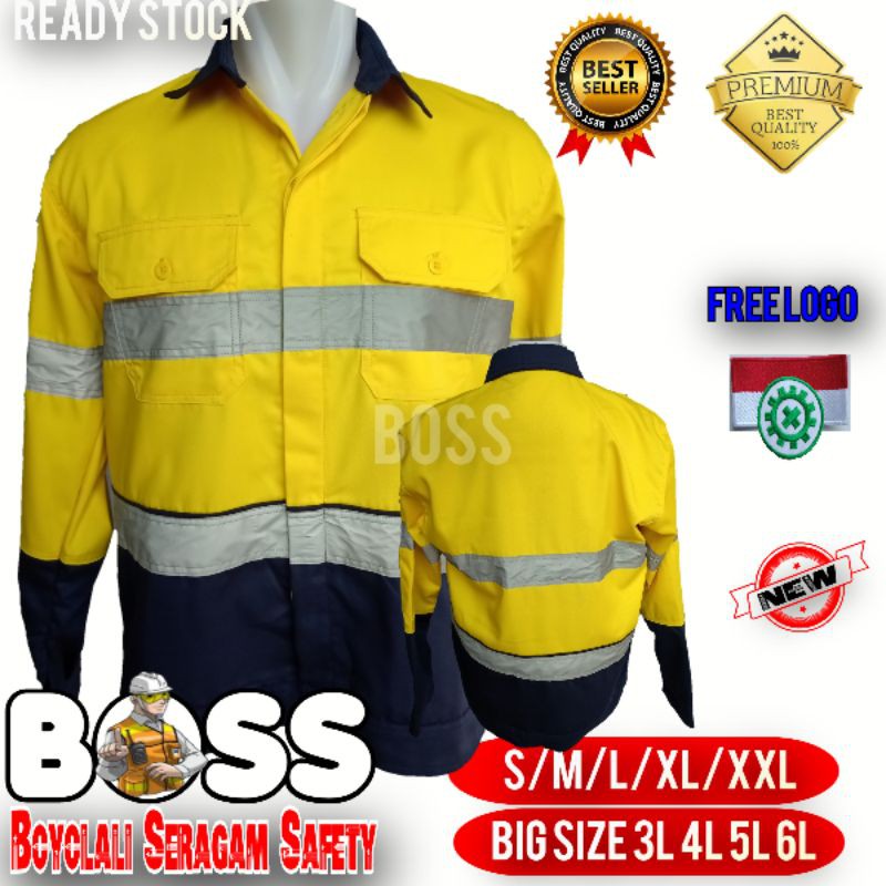 BAJU SAFETY ATASAN KOMBINASI KUNING HITAM-SERAGAM SAFETY-WEARPACK ATASAN