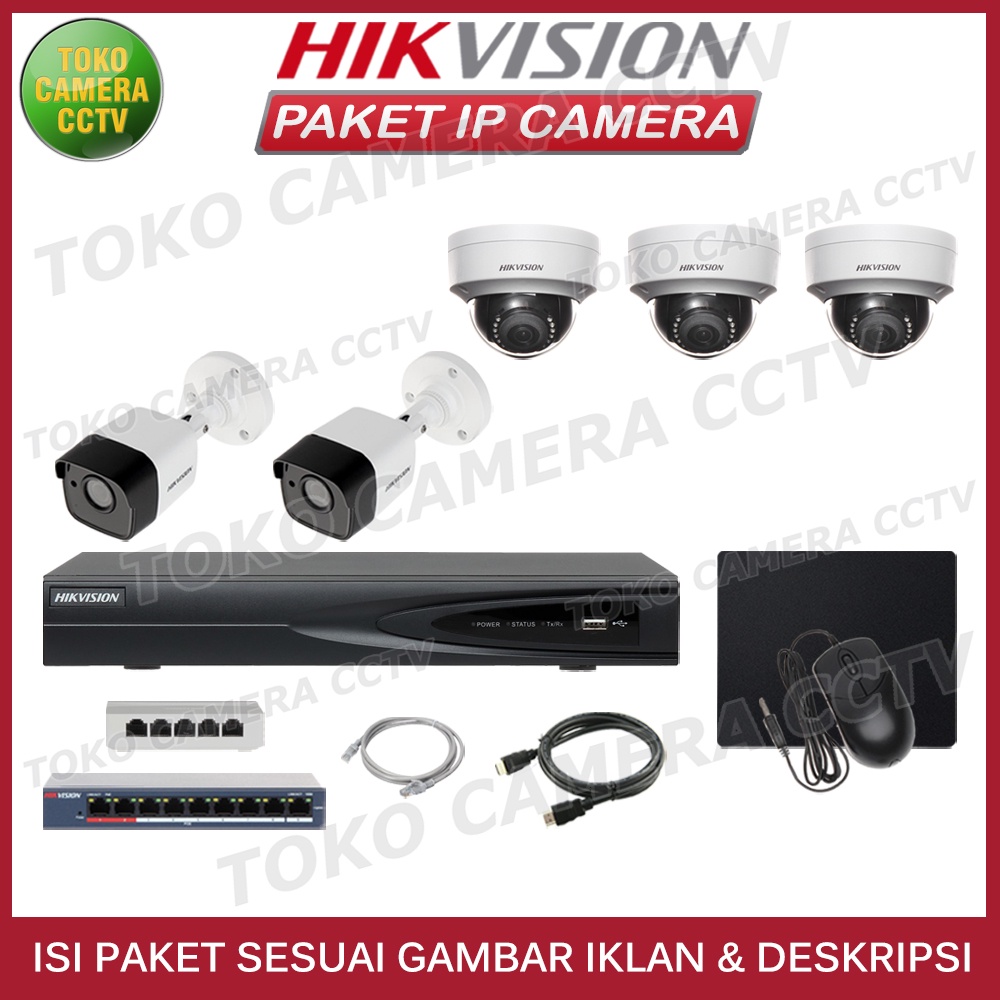 PAKET IP CAMERA HIKVISION 4MP 8 CHANNEL 5 KAMERA