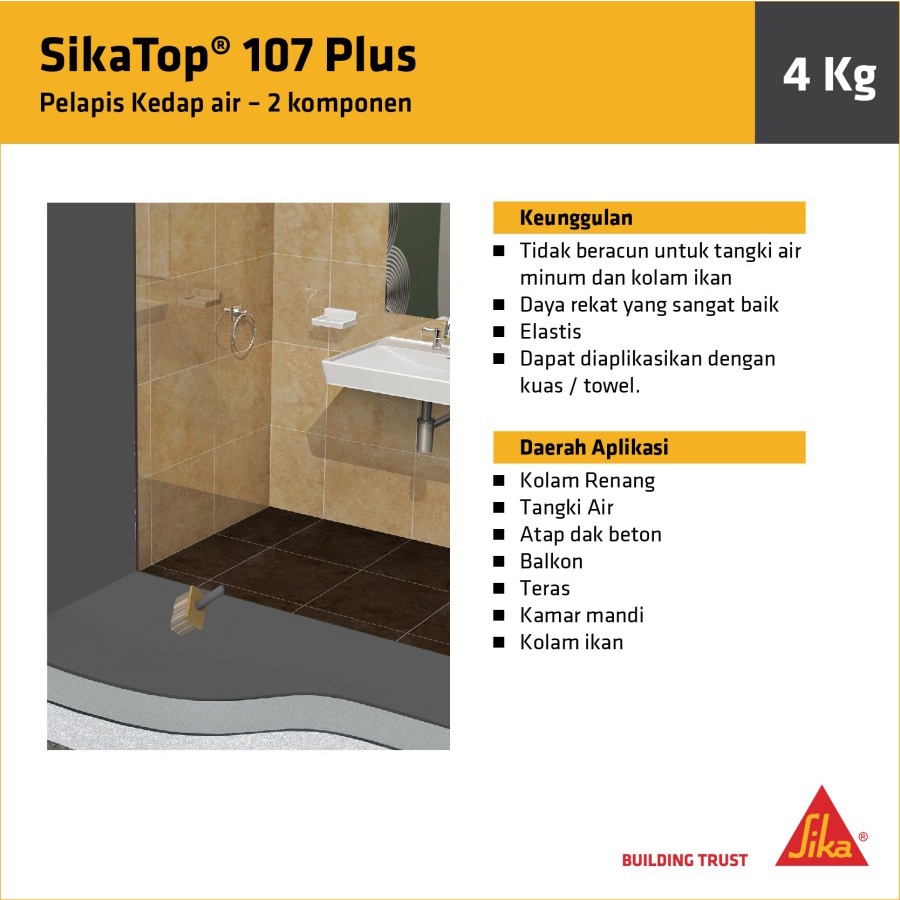 SIKA Top 107 plus - Pelapis anti bocor 2 komponen Obat Bocor WATERPROOFING KAMAR MANDI TOILET DAK.