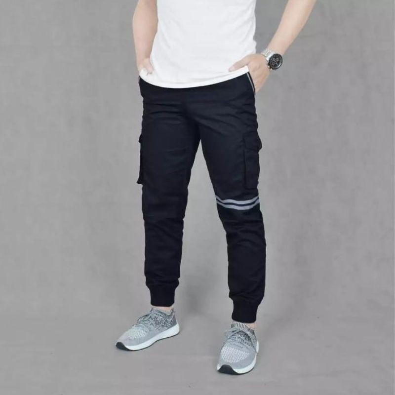 Celana Jogger Pria Cargo Joger Strip Line