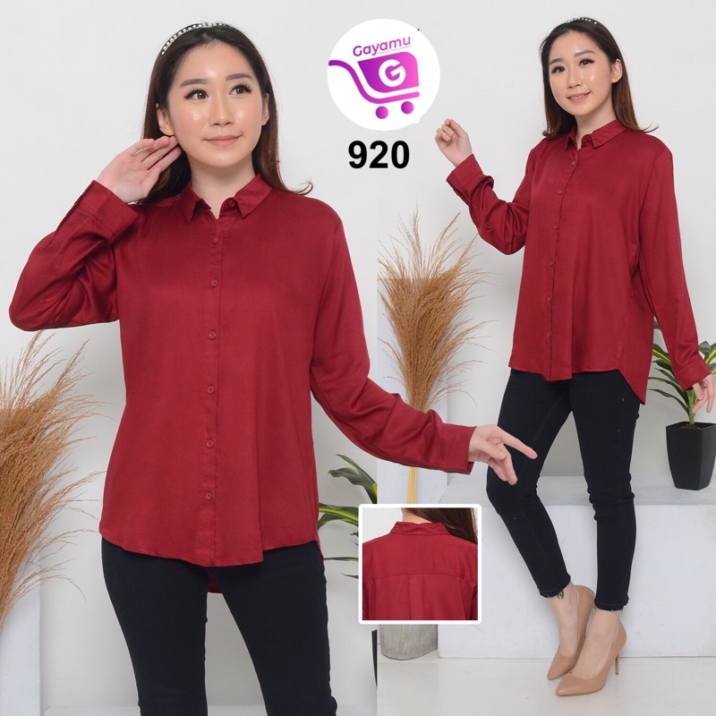 KEMEJA WANITA CASUAL LENGAN PANJANG LD 104CM-Maroon