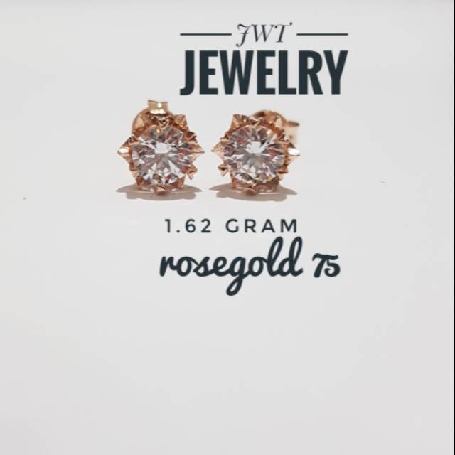 GIWANG ANTING EMAS 75% ROSEGOLD TUSUK SOLITAIRE DIAMOND LOOK MODEL BERLIAN CANTIK DAN MEWAH SEKALI