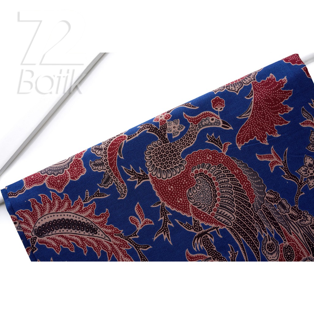 KAIN BATIK PREMIUM Bahan Katun Motif Burung Merak Warna Biru Blue 723689 Cap 72 Jarik Jarit Samping Kebat Panjang Batik Katun Modern Premium Bahan Seragam Batik Pernikahan Kantor Keluarga Murah Kamen Jadi Batik Bali Lembaran