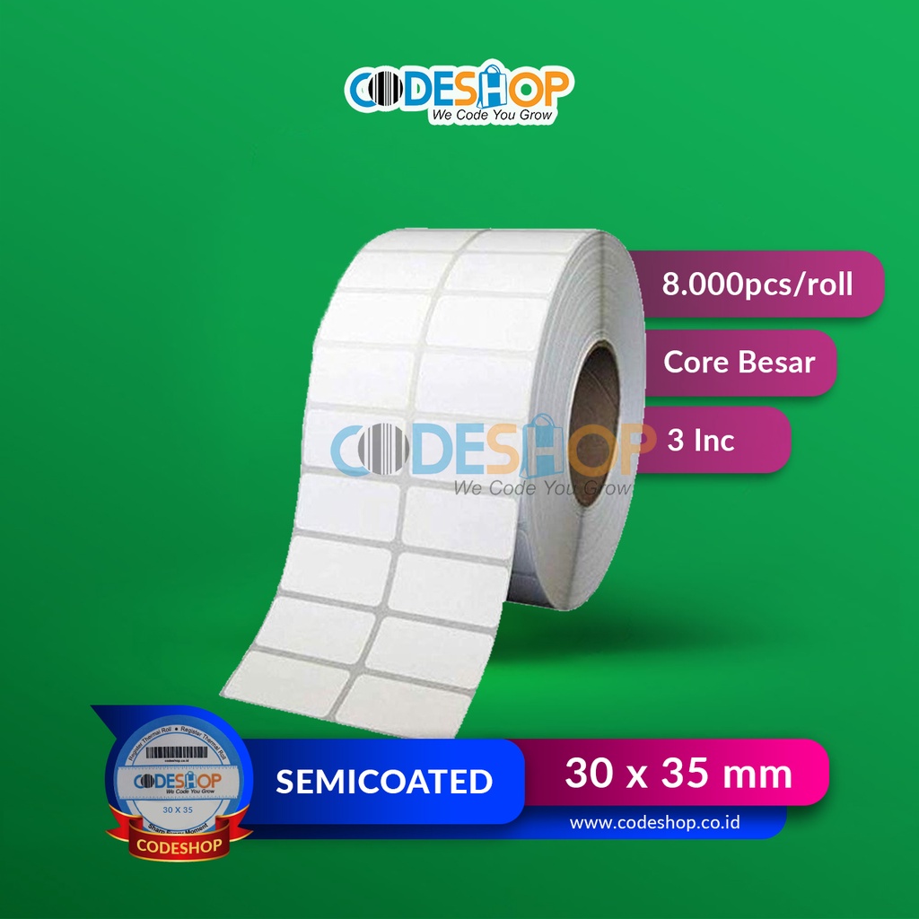 

Stiker Label Barcode 33 X 35 (2 Line ) Semicoated 33x35MM Core Besar 3 Inch