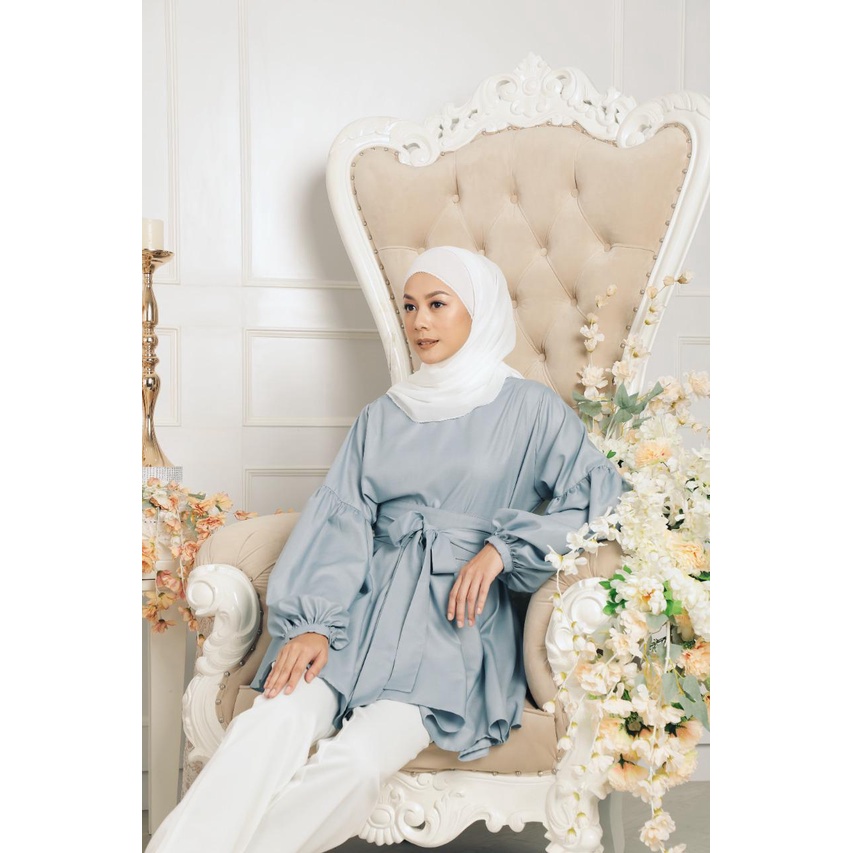 Blouse Tunik Muslim Lengan Panjang LD 110 cm, Blouse Tunik Pesta Muslimah Terbaru, Azkia Top Baju At