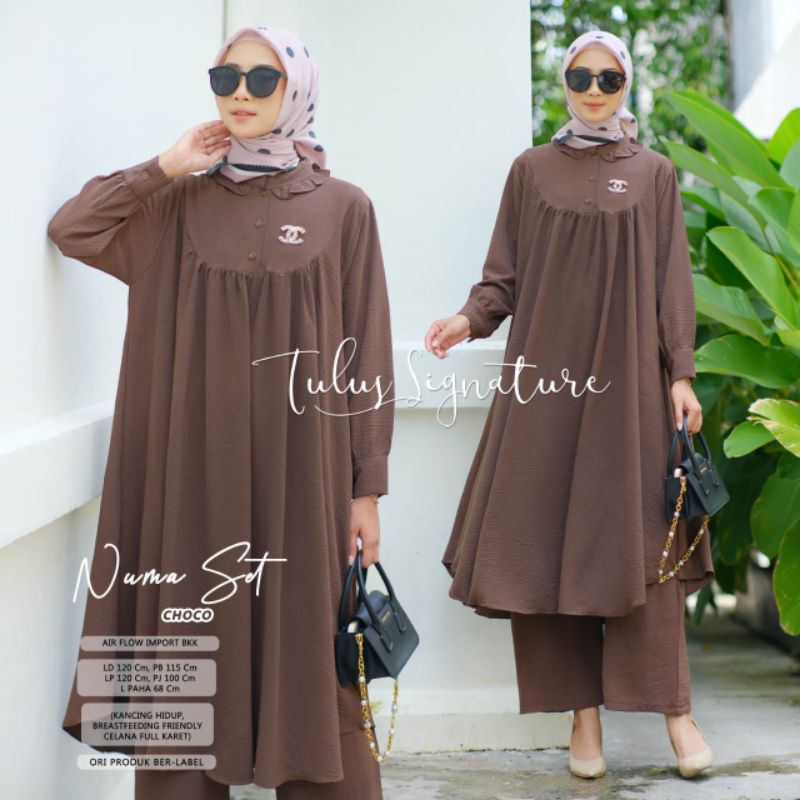 NUMA ONESET // SETELAN PAKAIAN WANITA JUMBO //AIRFLOW IMPORT LD 120 // LONG TUNIK KANCING AKTIF // C