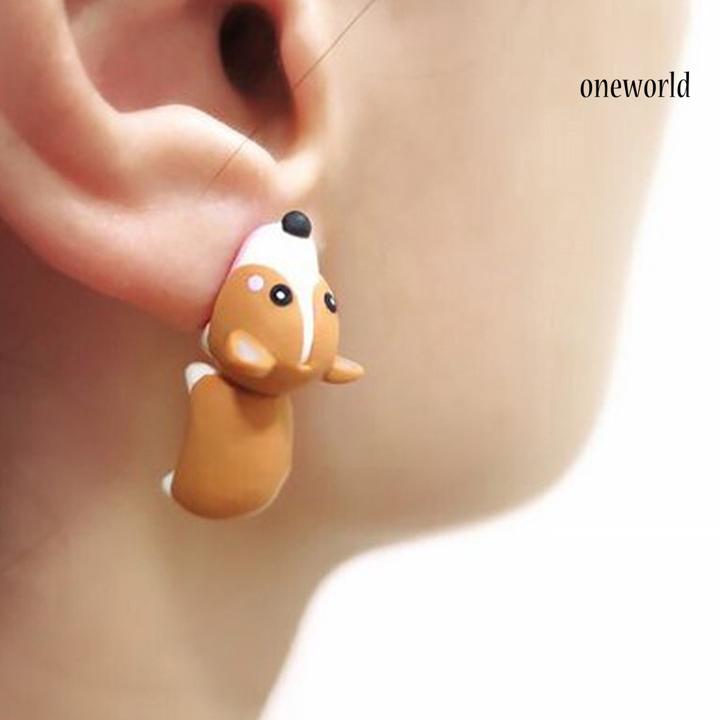 OW# 3D Animal Shape Women Earrings Bite Posture Alloy Cartoon Adorable Stud Earrings Jewelry Accessory