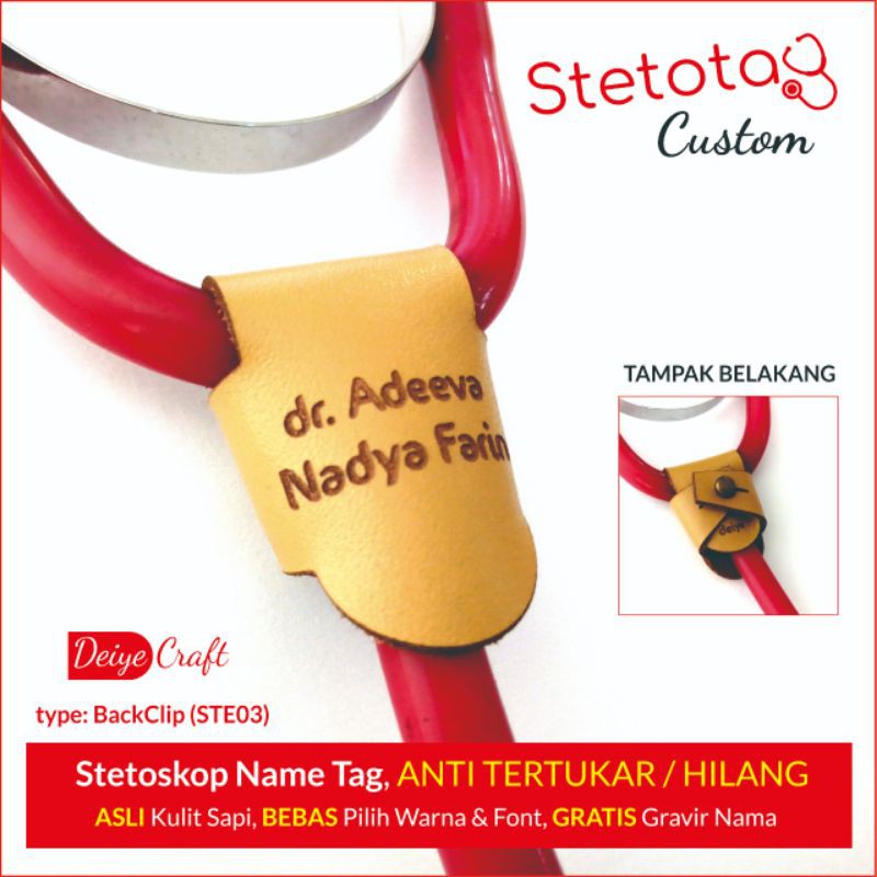 

Stetoskop Name Tag Kulit Asli Stetotag Model Backclip Bisa Custom Nama