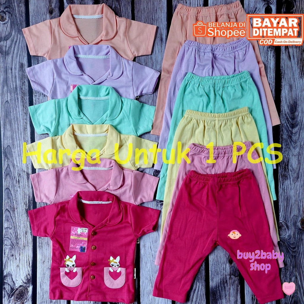 Setelan CPR piyama pendek celana panjang premium warna soft Petite Bear Bayi usia 3-12 Bulan