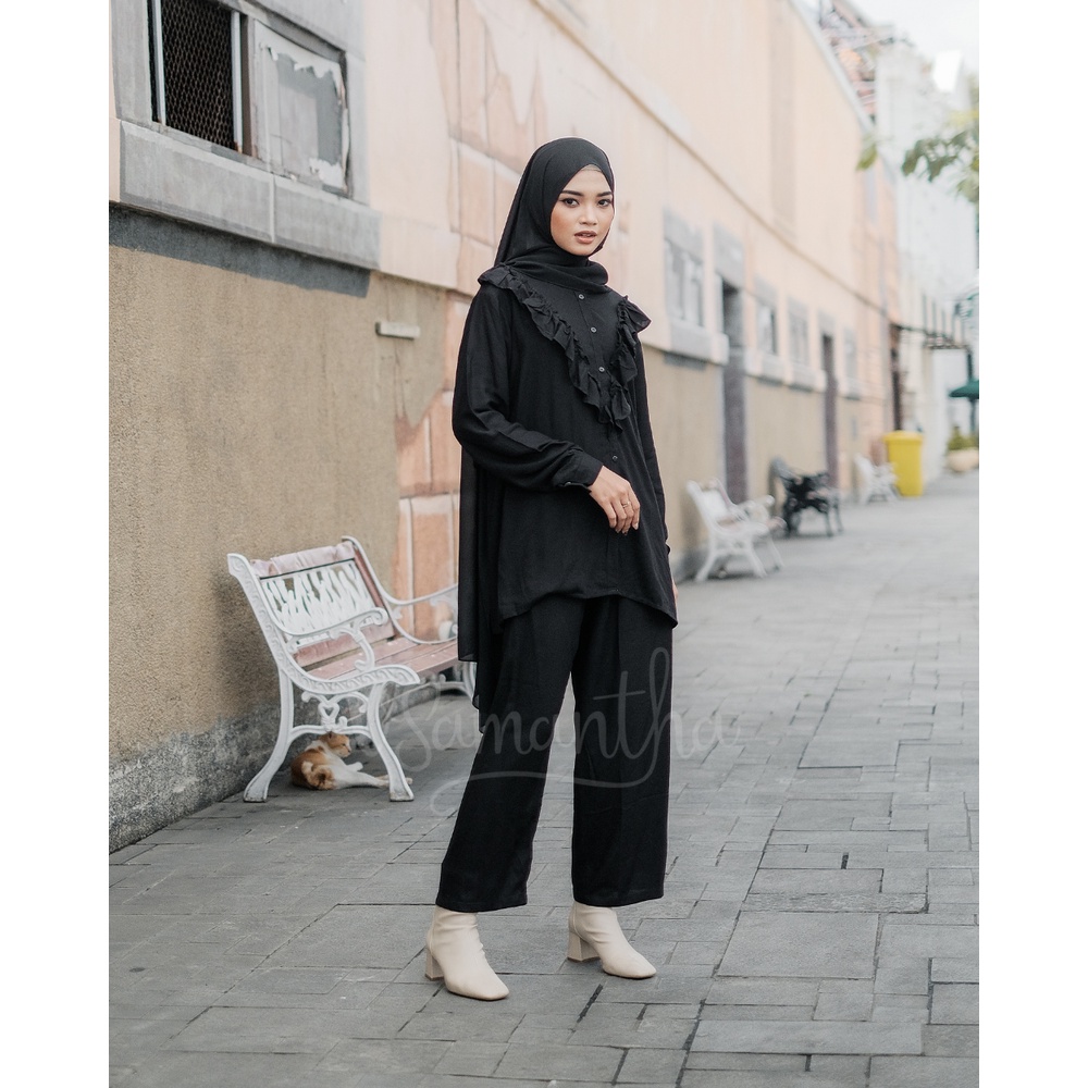 vSamantha - Pajamas / Piyama One Set Kemeja Rayon Nanda-Hitam