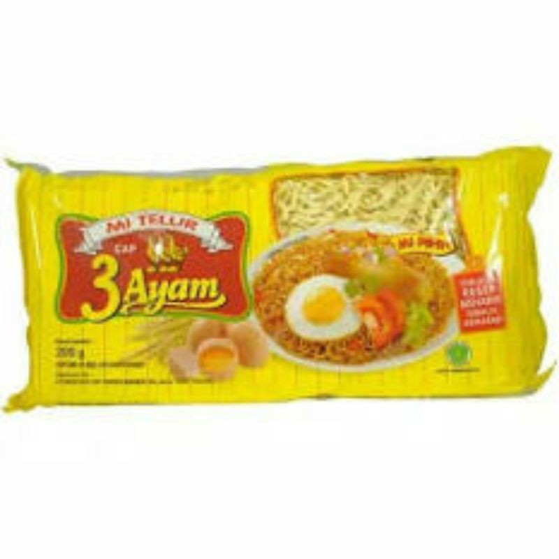 Mie Telur 3 ayam mie pipih kemasan 200 gr