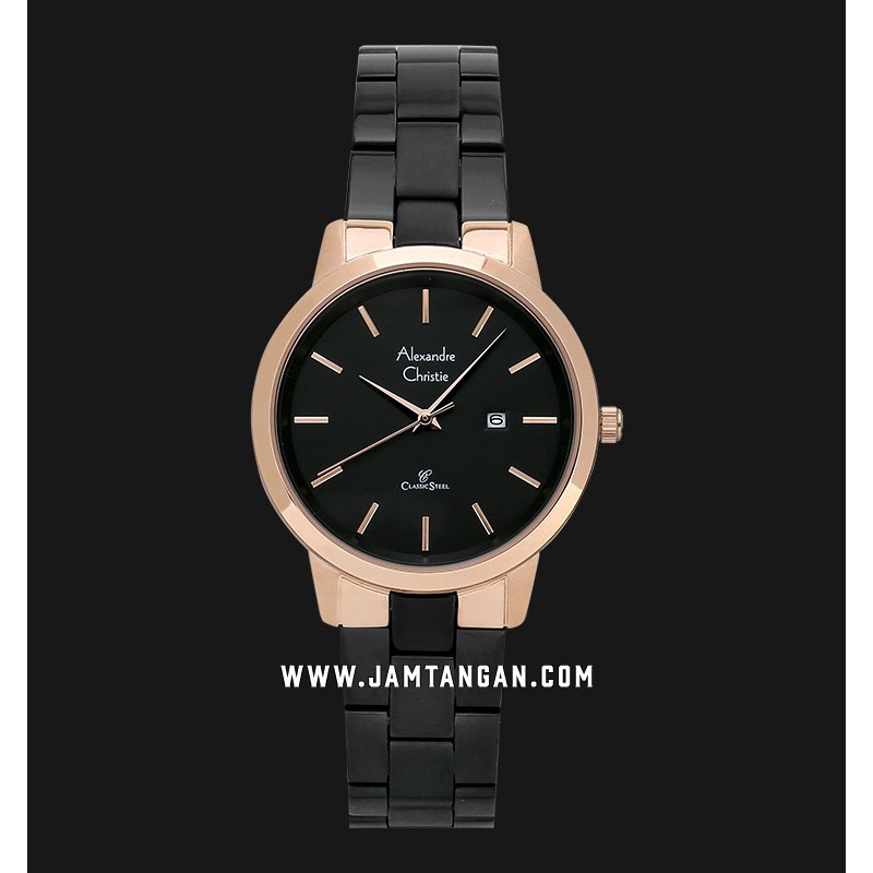 Alexandre Christie AC 8645 LDBBRBA Ladies Black Dial Black Stainless Steel Strap