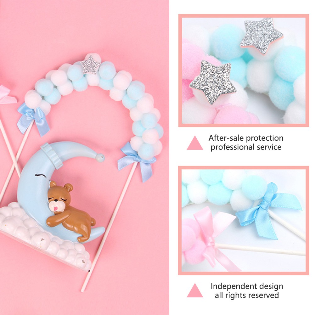 Topper Kue Desain Arch Hairball Warna Biru Pink Untuk Dekorasi Pesta Pernikahan