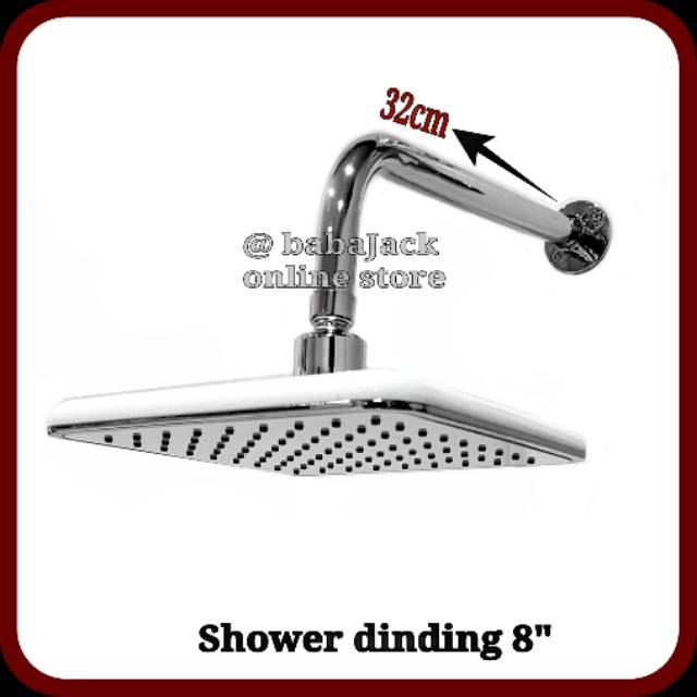 Wall shower kotak 8 inci segi pipa stenlis sower mandi dinding tembok mewah