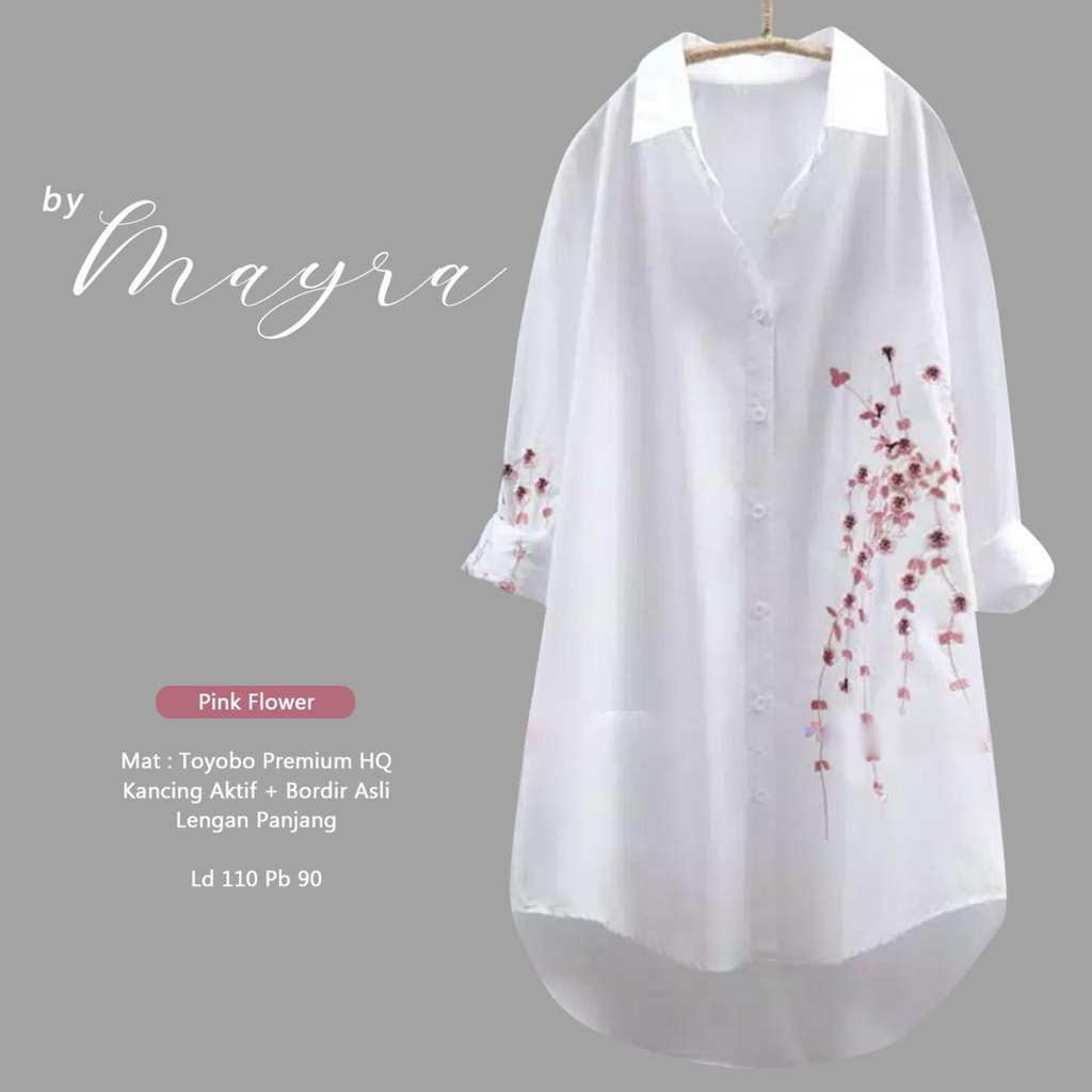 Tunik ld 110 toyobo premium bordir ori atasan wanita putih lengan panjang berkerah casual formal