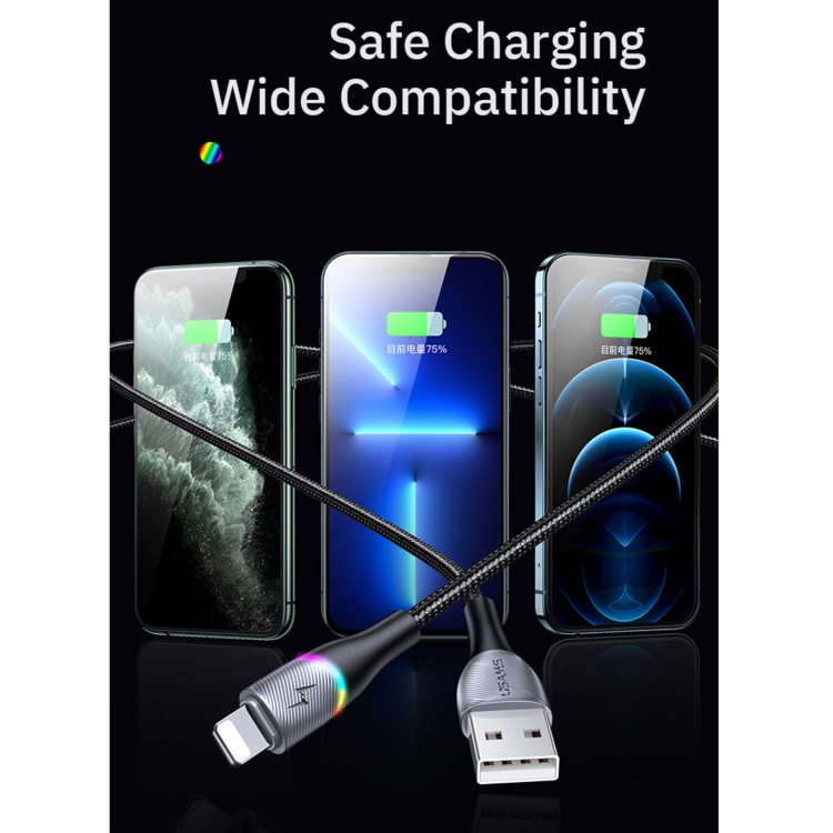 Kabel Data Lightning Iphone Usams U77 SJ541 LED Fast Charging 1.2M