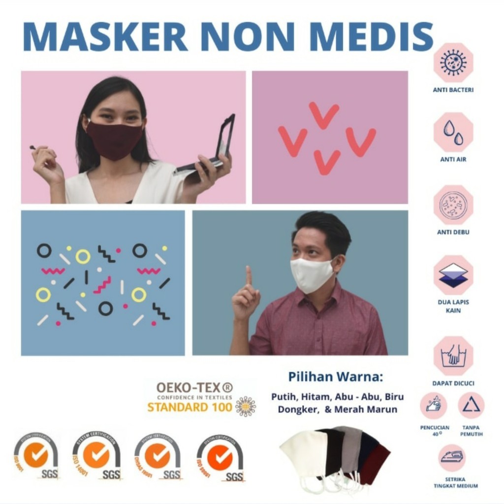 Masker Kain Non Medis Korean Duckbill Putih-Maroon-Hitam-Abu-Navy Earloop Adjustable Murah