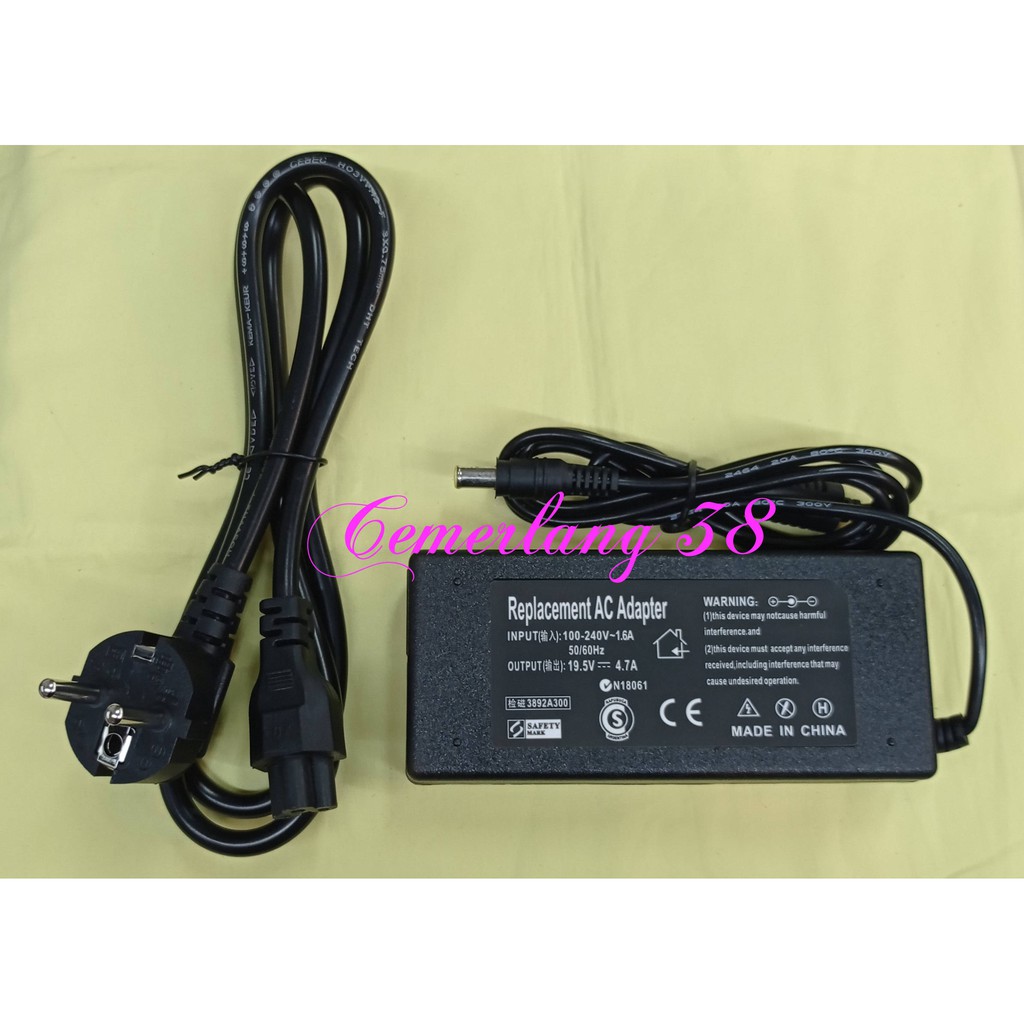 Adaptor Charger laptop 19.5 V 4.74 A + kabel power jarum switching