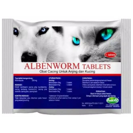 Tablet Obat Cacing Kucing dan Anjing Albenworm Tablets Raid All