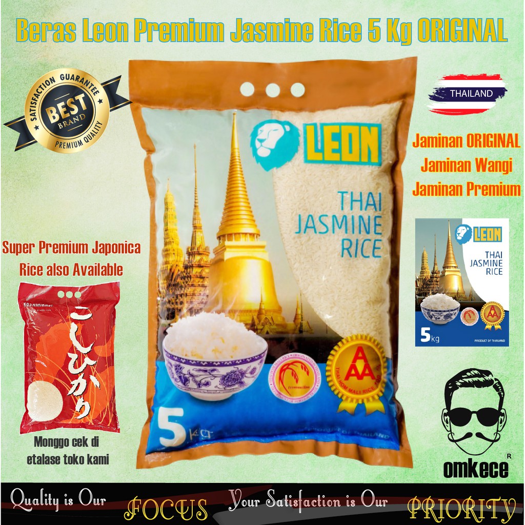 

Beras Wangi Jasmine Leon Super Premium Quality ORI 100% Wangi & Pulen Beras Thailand Premium