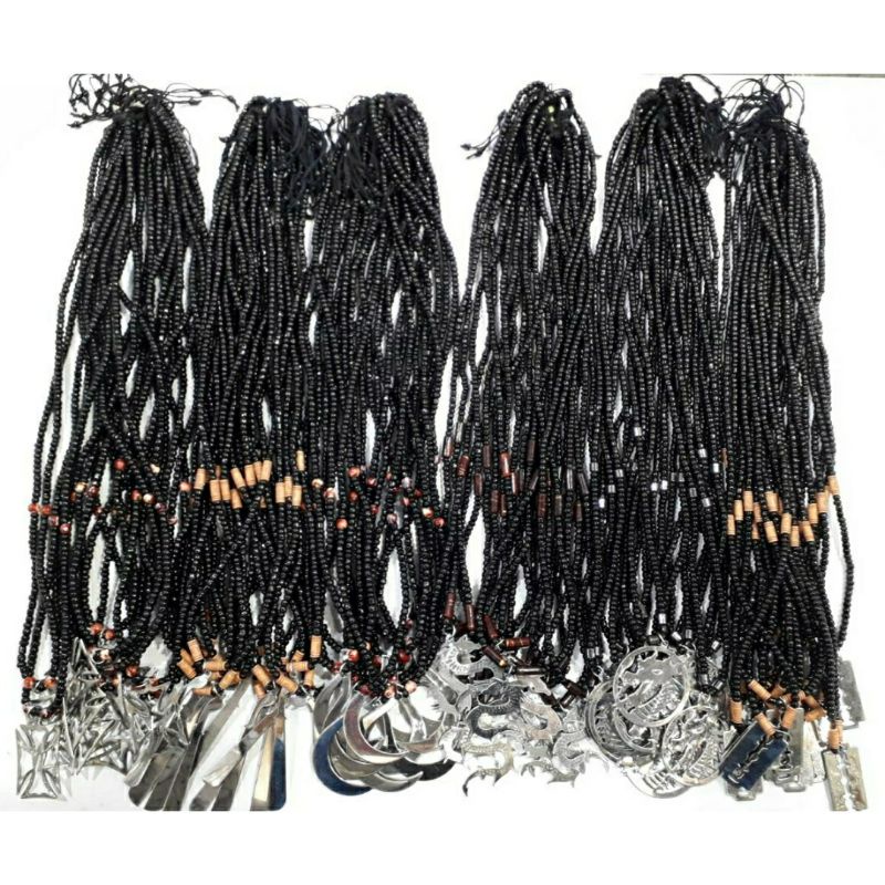 Kalung Pasiran Hitam Panjang Bandul MONEL 65cm Etnik 12buah Kulakan Grosir
