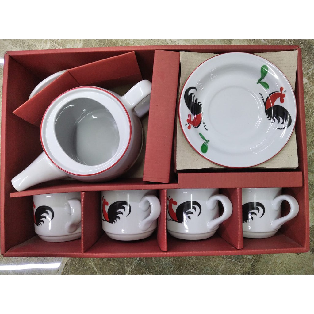 Kopin - Cangkir Teko Keramik Teh Tea Kopi Kopin Kukuruyuk Ayam Jago Set Kph 10