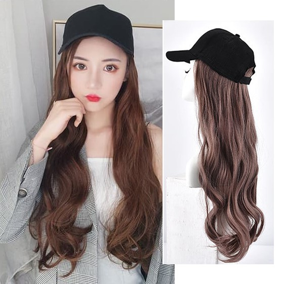 HTW wig topi baseball wig hat rambut palsu hair extension wavy