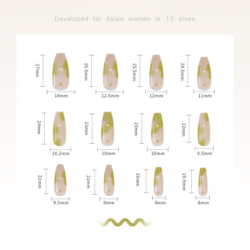 24pcs / Kotak Kuku Palsu Panjang Warna Hijau Muda