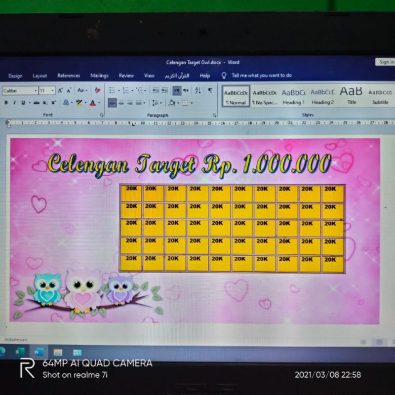 celengan target karakter (request karakter nama/photo)