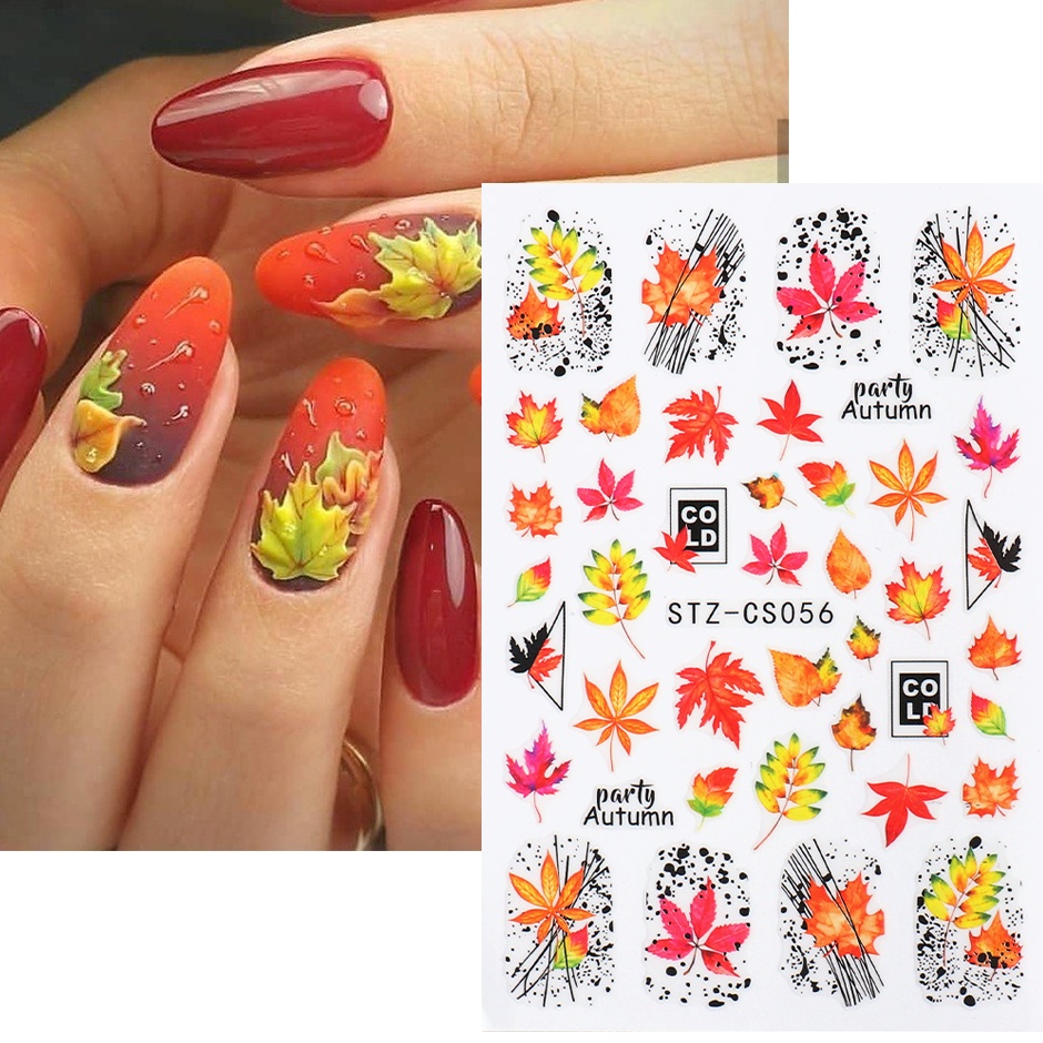 1pc Stiker Kuku Desain Labu Monster Daun Maple Halloween 5D Untuk Dekorasi Manicure