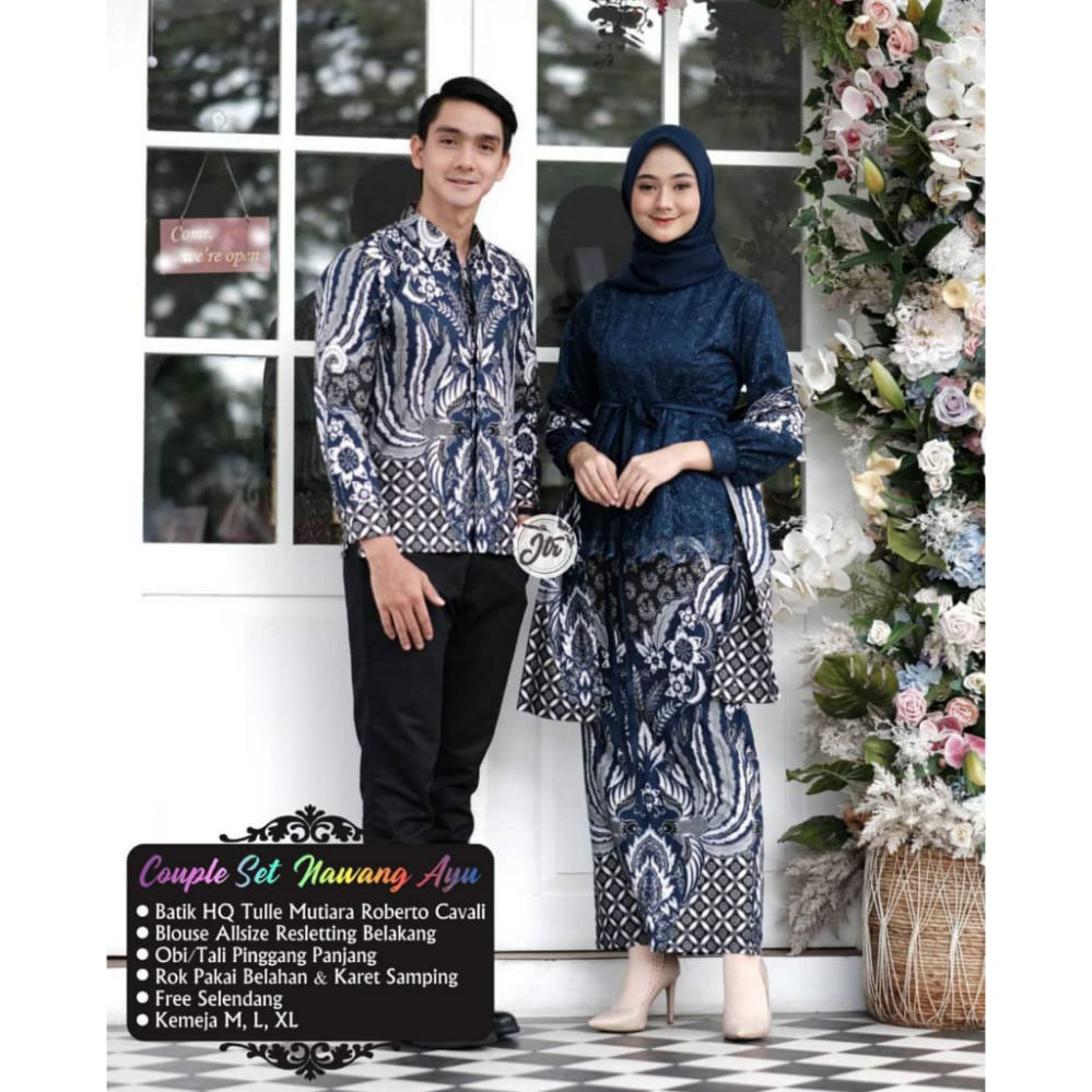 Kebaya couple batik nawang Kebaya lamaran Tunangan Baju kondangan sarimbit Kebaya wisuda - navy