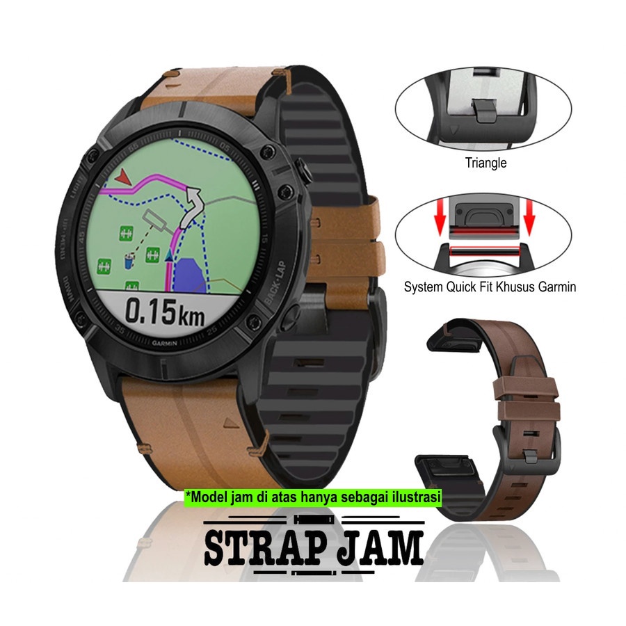 Strap Garmin Descent G1 Solar - Tali Jam Quick Fit 22mm Hybrid Dual Layer Leather Plus Rubber