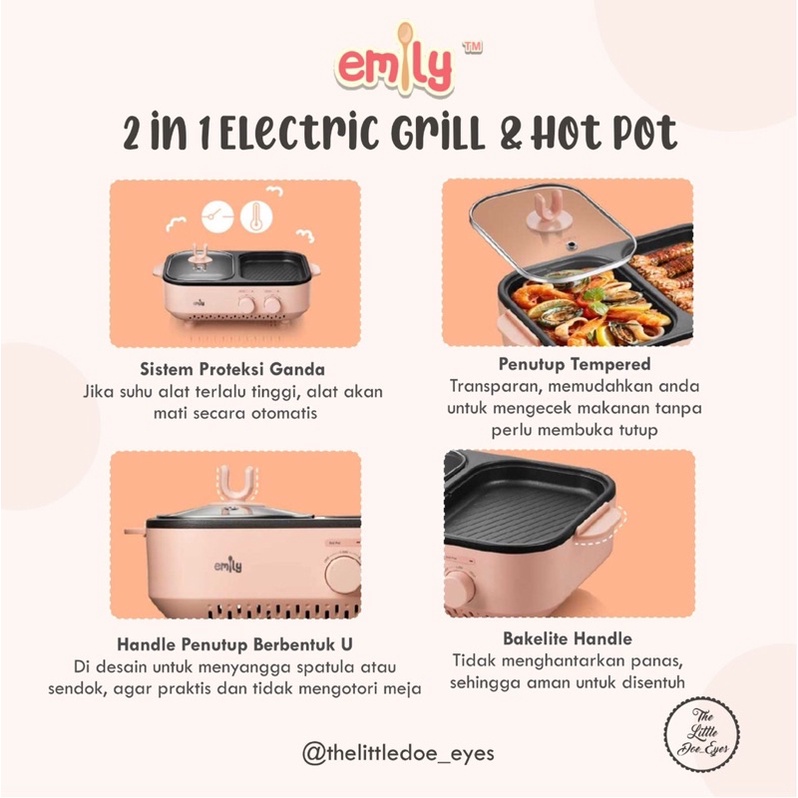 Emily 2in1 Electric Grill &amp; Hot Pot 1 Liter