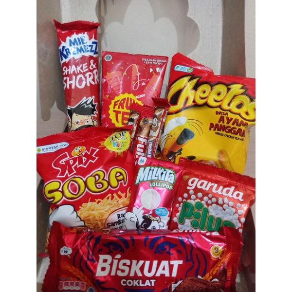 

Snack Box tema Merah (bingkisan/hadiah/surprise) FREE hiasan / kartu ucapan