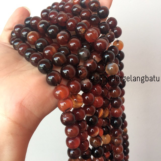 carnelian Bahan Gelang kalung black red Agate Natural Stone 12mm akik supplier pasar tanah abang