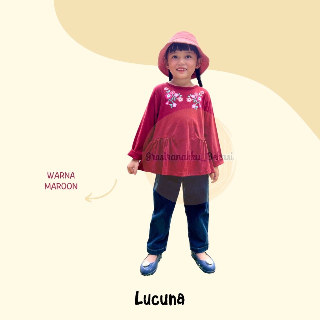 Tunik Anak Amanda Long Tee Lucuna Warna Maroon Size 1-5 Tahun