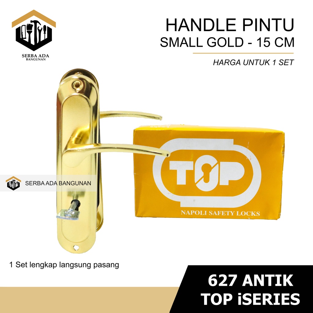 HANDLE GAGANG KUNCI PINTU TOP 688 / I SERIES ANTIQUE &amp; GOLD (KOMPLIT SET) 15CM SMALL SIZE LANGSUNG PASANG