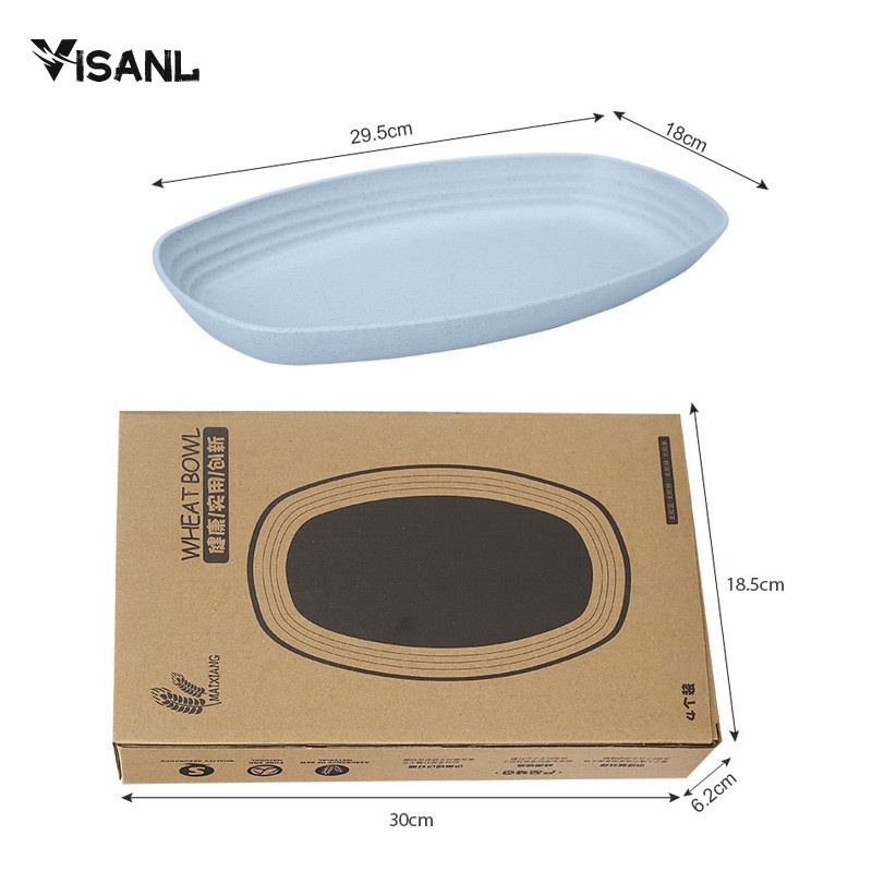 Piring Set Piring Bentuk Oval Kotak Mix Warna Isi 4 Pcs Lonjong Dinner Plate Jerami Gandum