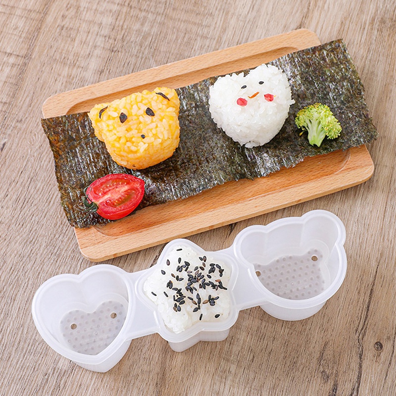 3 In 1 Cetakan Nasi Sushi Bentuk Kartun Hati Bintang Beruang Untuk Alat Dapur