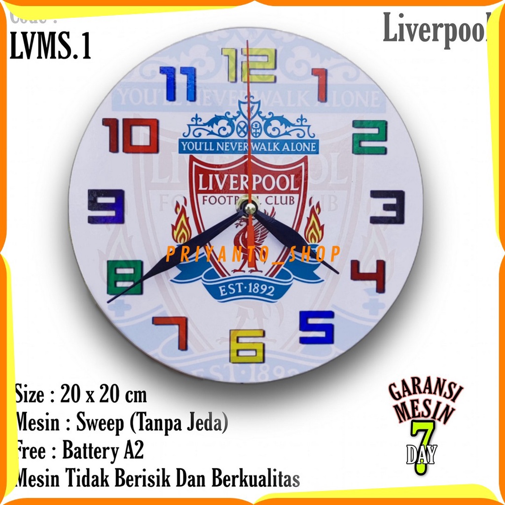 Jam Dinding Karakter Team Club Klub Sepakbola Liverpool Mesin Halus