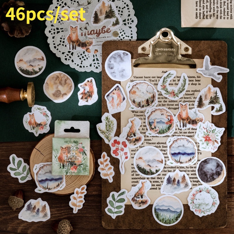 46pcs/set Creative Forest Self-adhesive Stickers Hand Account Diy Decorative Sealing Stickers