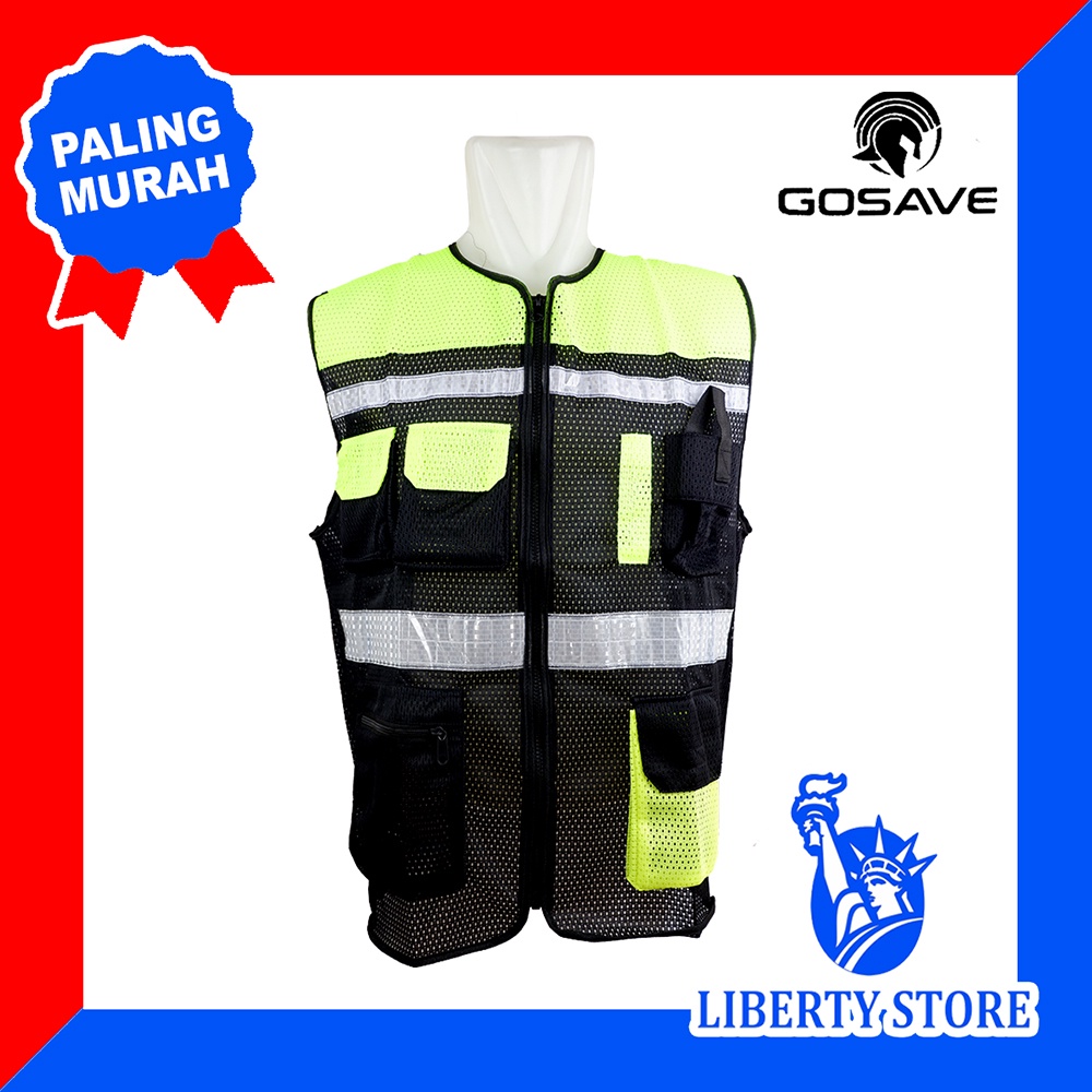 Rompi Safety Kerja Proyek SAFETY VEST INSPECTOR HITAM HIJAU