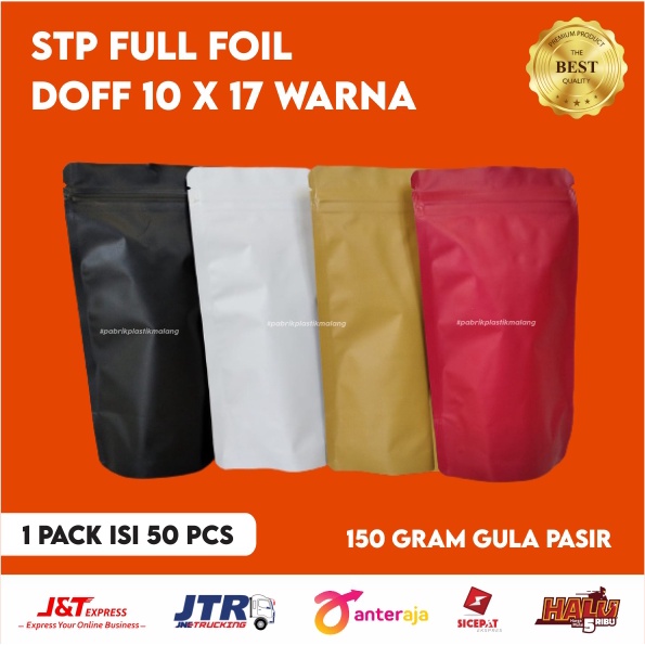 KEMASAN STANDING POUCH FULL ALU FOIL DOFF LOKAL68640 WARNA 10 X 17/10X17 KLIP BERDIRI MURAH