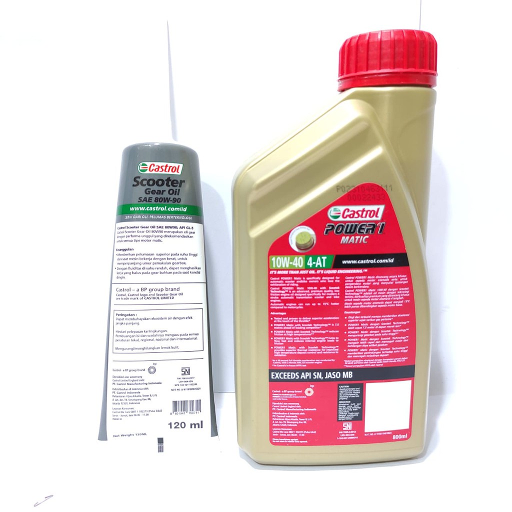 PAKET OLI CASTROL POWER 1 MATIC 10W40 DENGAN OLI GARDAN 80W90 120ML