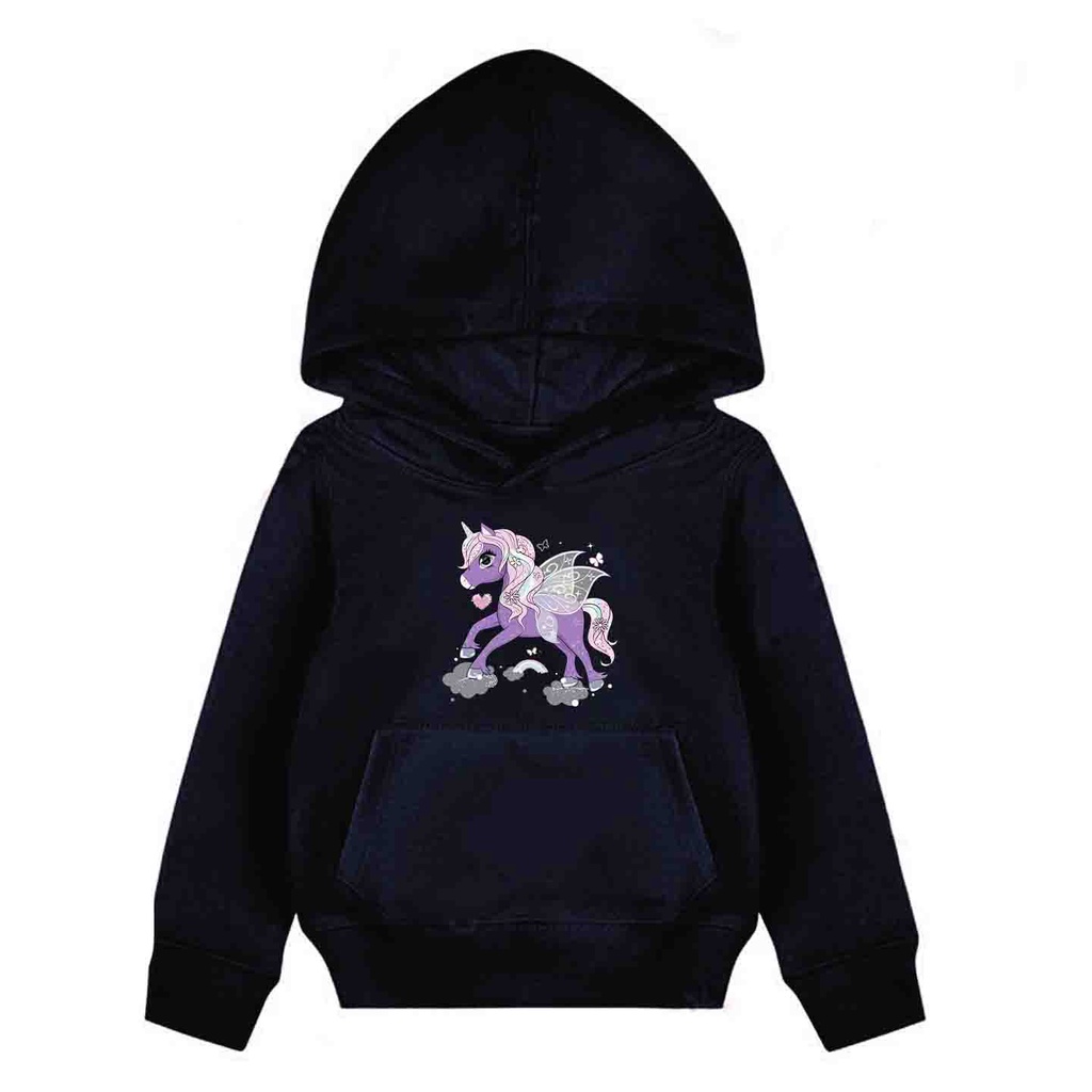 Hoodie Anak Purple Unicorn Sweater Pakaian Fleece  M - XL