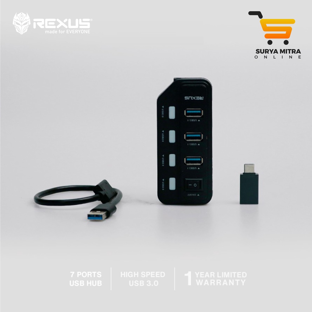 USB Hub Rexus 3.1 H332 7 Port + Converter Type C