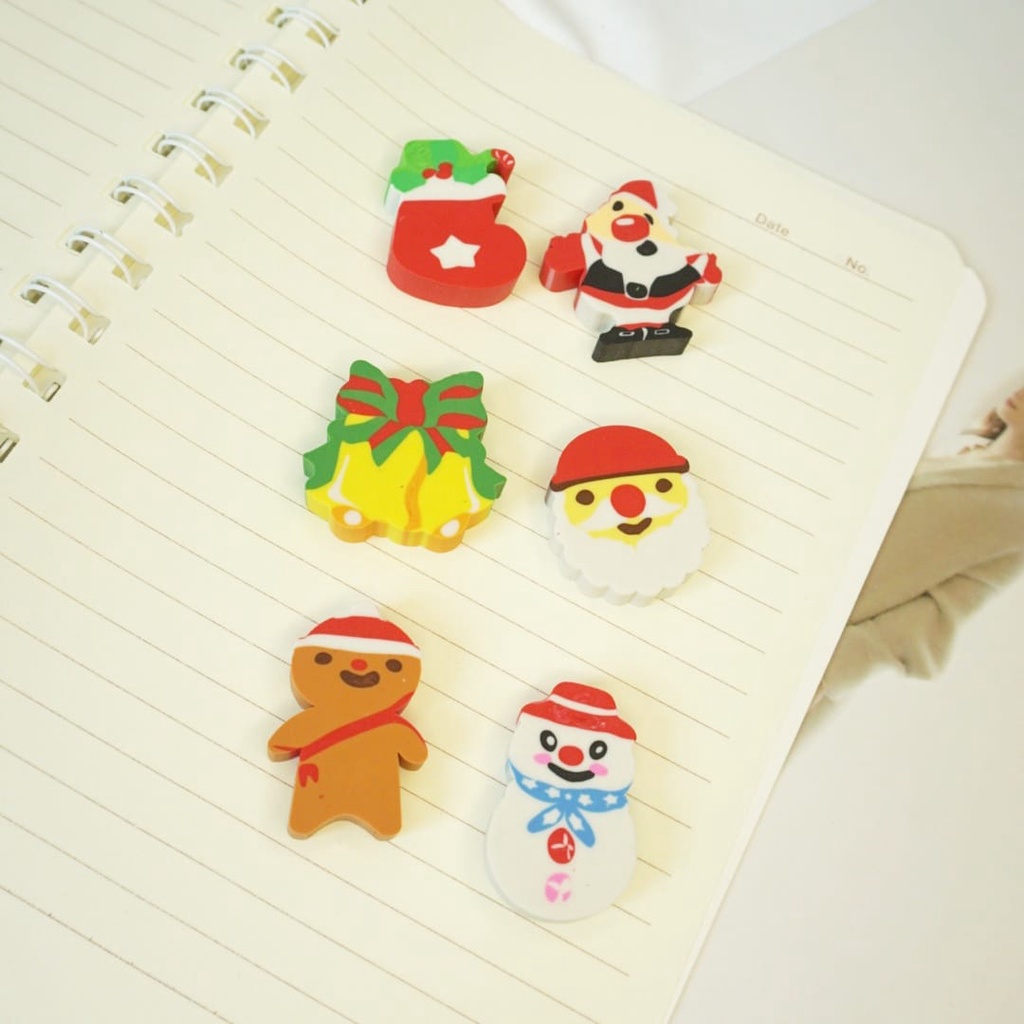 SET PENGHAPUS NATAL ISI 6 BENTUK CHRISTMAS ERASER SANTA CLAUSE SNOWMAN LUCU