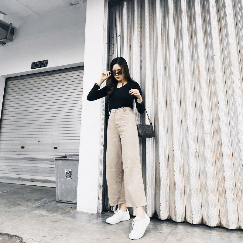 Celana Kulot Jeans Warna Mocca Putih Hitam Creamy